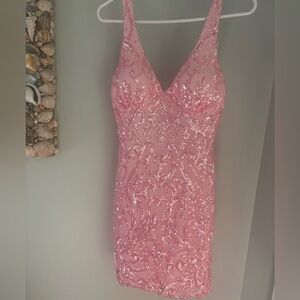 NWT Pink Sequin V-Neck Cocktail Dress, lace up back, medium